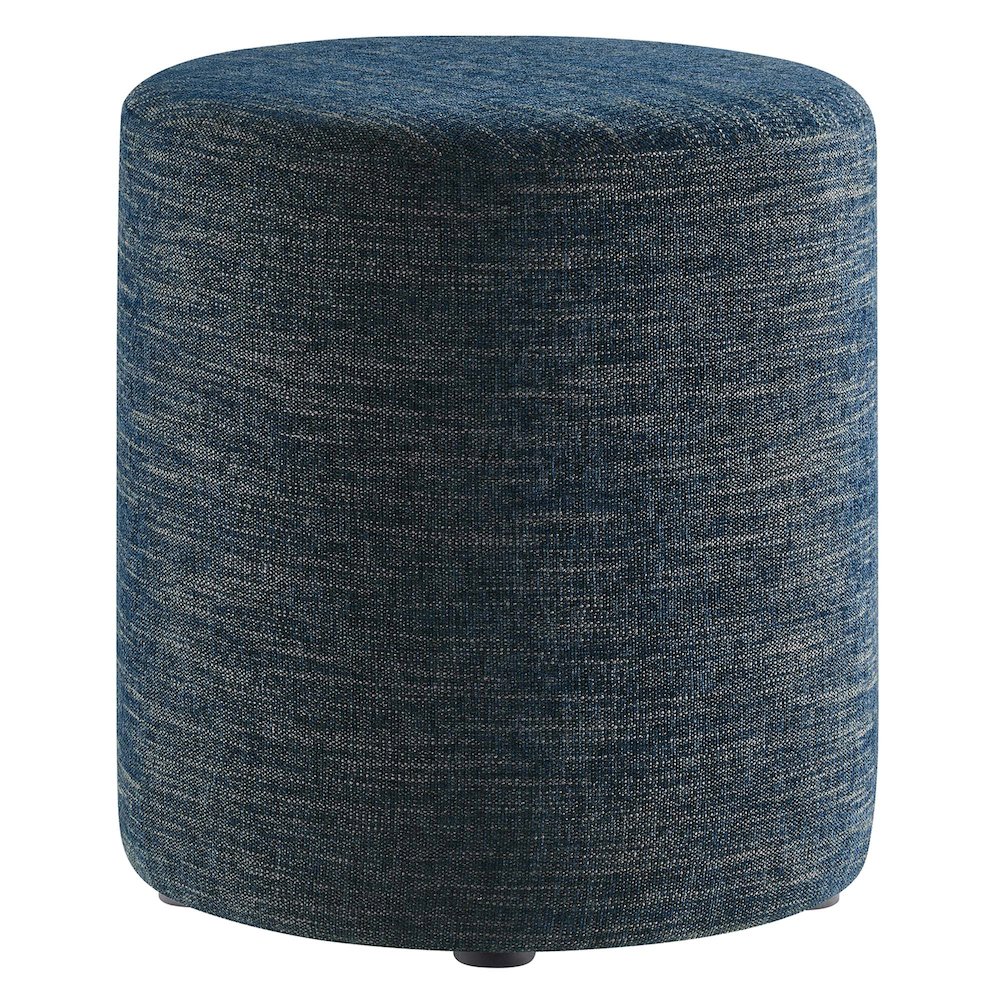 Callum 16" Round Woven Heathered Fabric Upholstered Ottoman. Picture 1