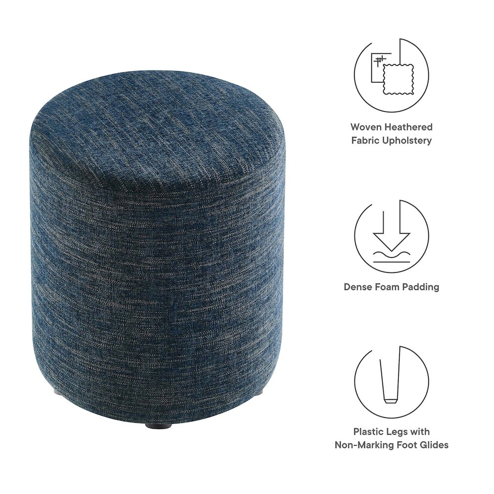 Callum 16" Round Woven Heathered Fabric Upholstered Ottoman. Picture 2