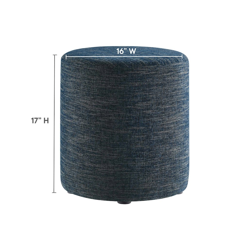Callum 16" Round Woven Heathered Fabric Upholstered Ottoman. Picture 3