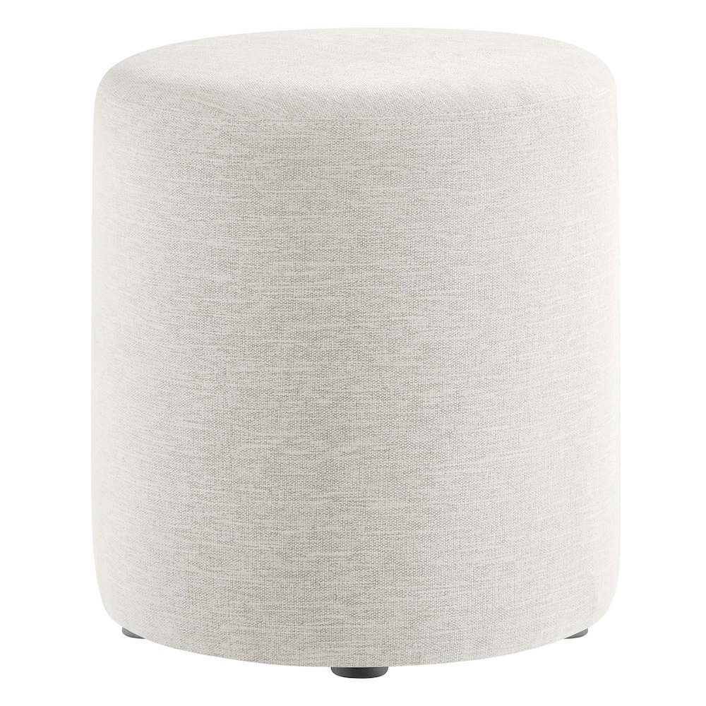 Callum 16" Round Woven Heathered Fabric Upholstered Ottoman. Picture 1