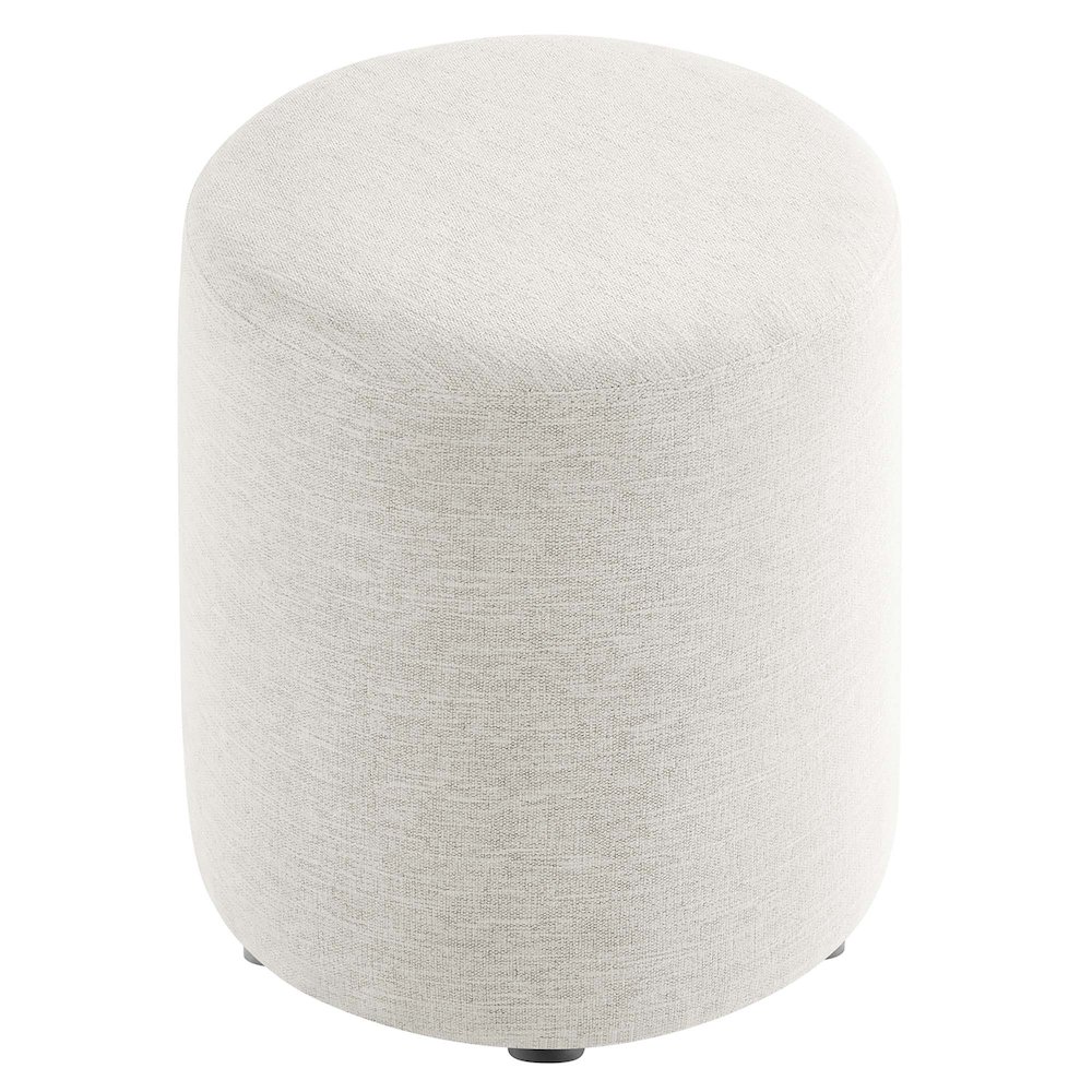 Callum 16" Round Woven Heathered Fabric Upholstered Ottoman. Picture 4