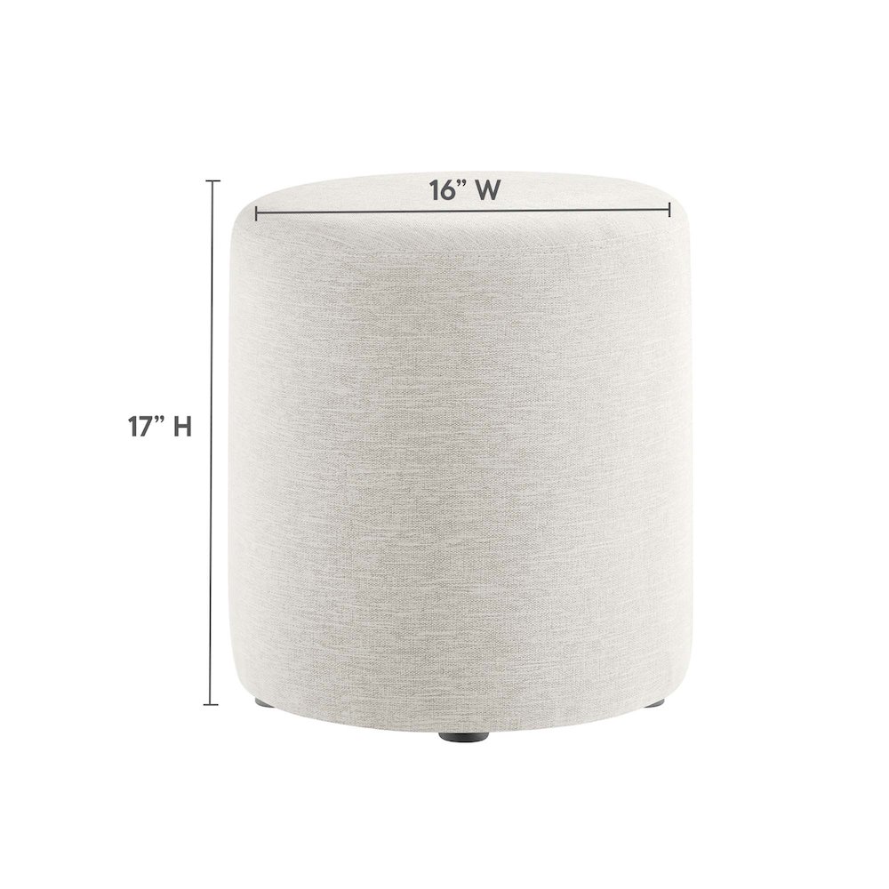 Callum 16" Round Woven Heathered Fabric Upholstered Ottoman. Picture 3