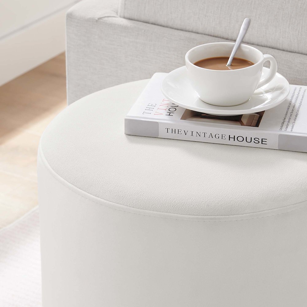 Tilden 16" Round Performance Velvet Upholstered Ottoman. Picture 8