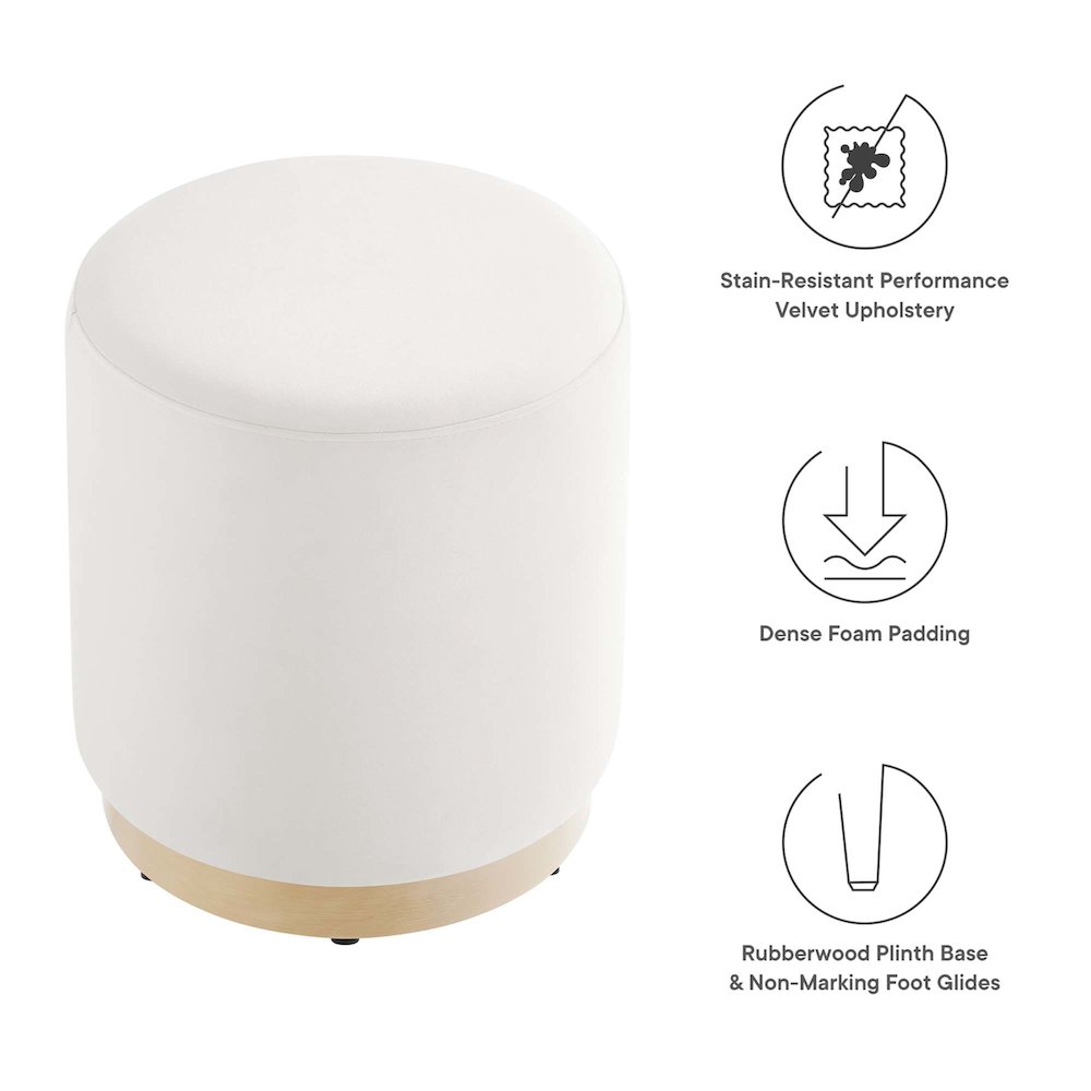 Tilden 16" Round Performance Velvet Upholstered Ottoman. Picture 2