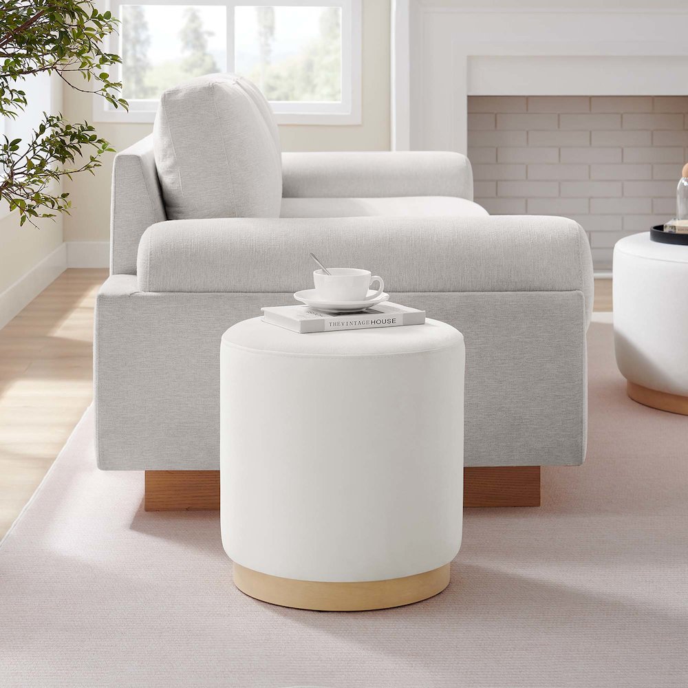 Tilden 16" Round Performance Velvet Upholstered Ottoman. Picture 7