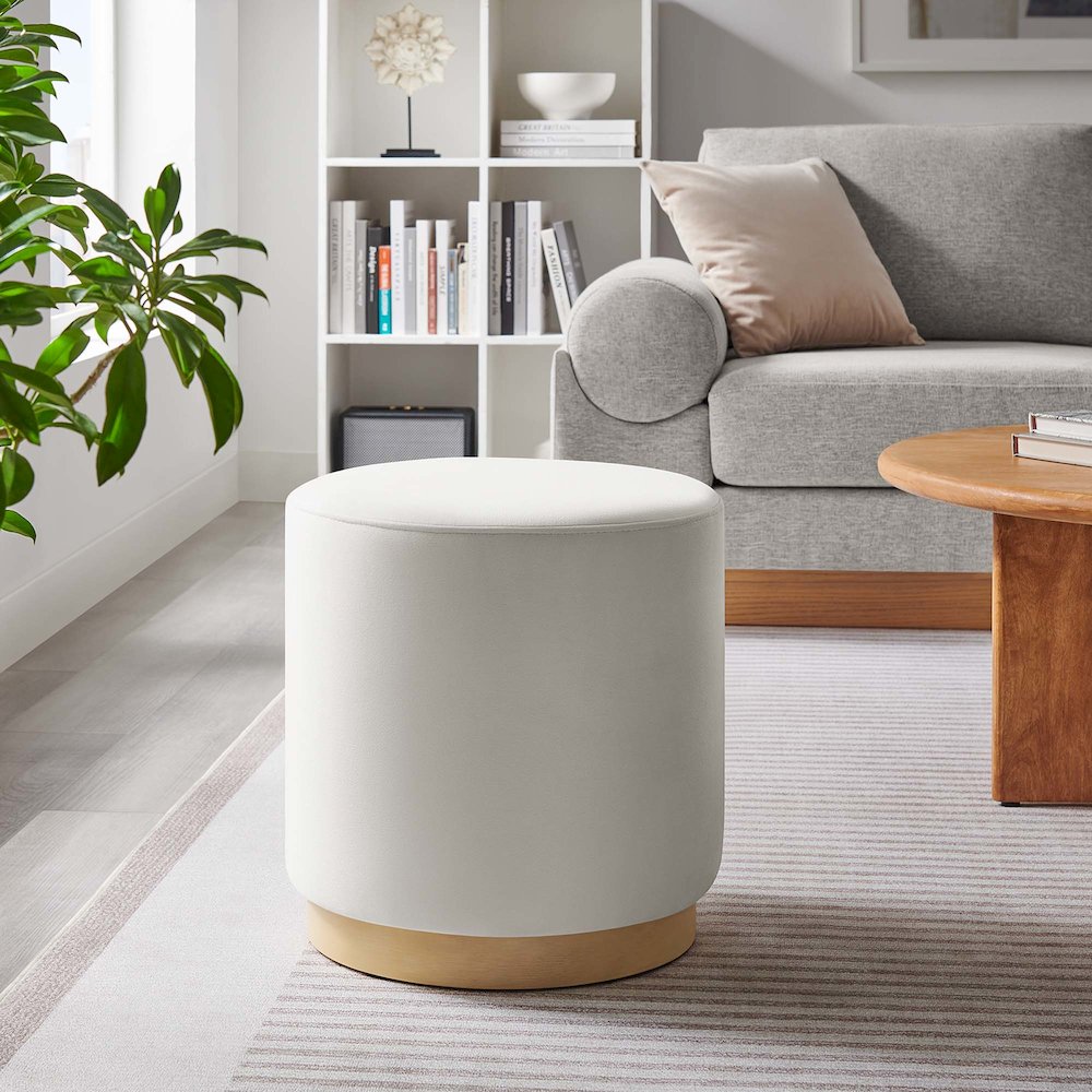 Tilden 16" Round Performance Velvet Upholstered Ottoman. Picture 6