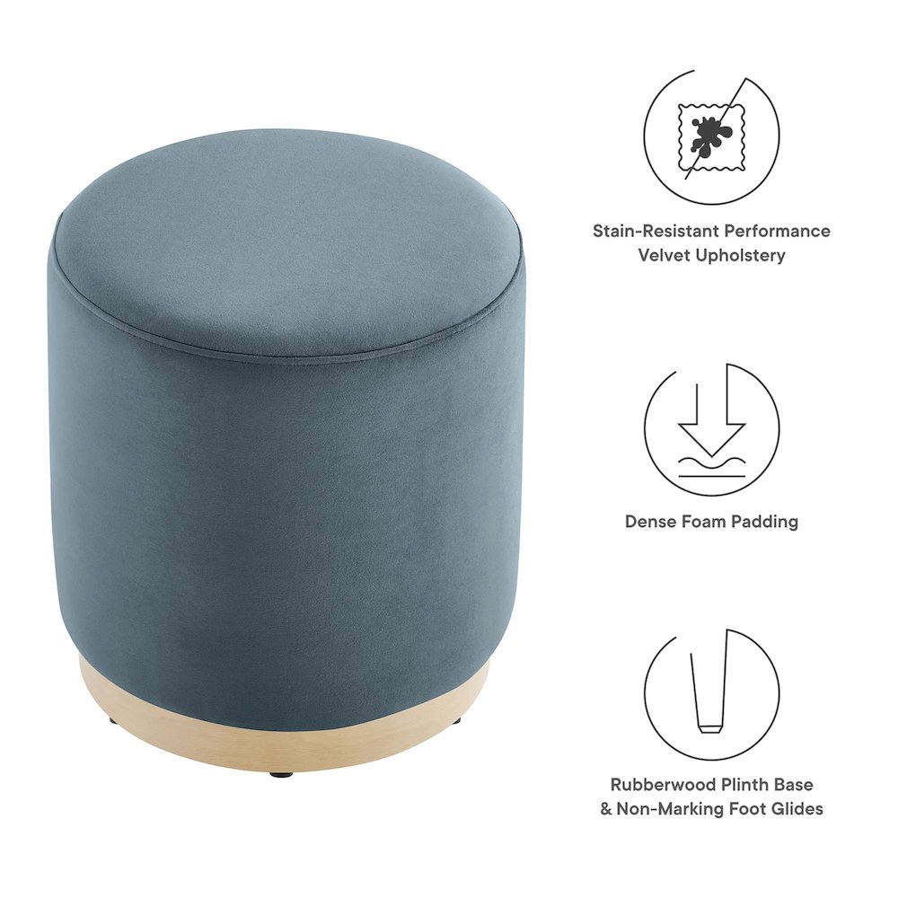 Tilden 16" Round Performance Velvet Upholstered Ottoman. Picture 2