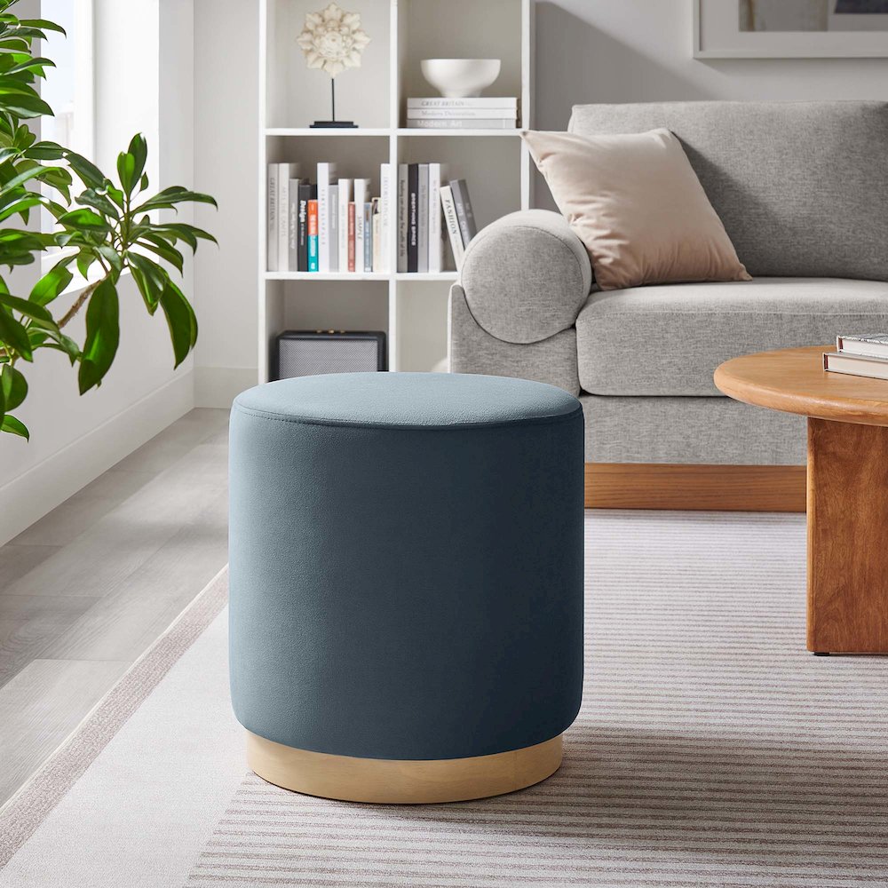 Tilden 16" Round Performance Velvet Upholstered Ottoman. Picture 6