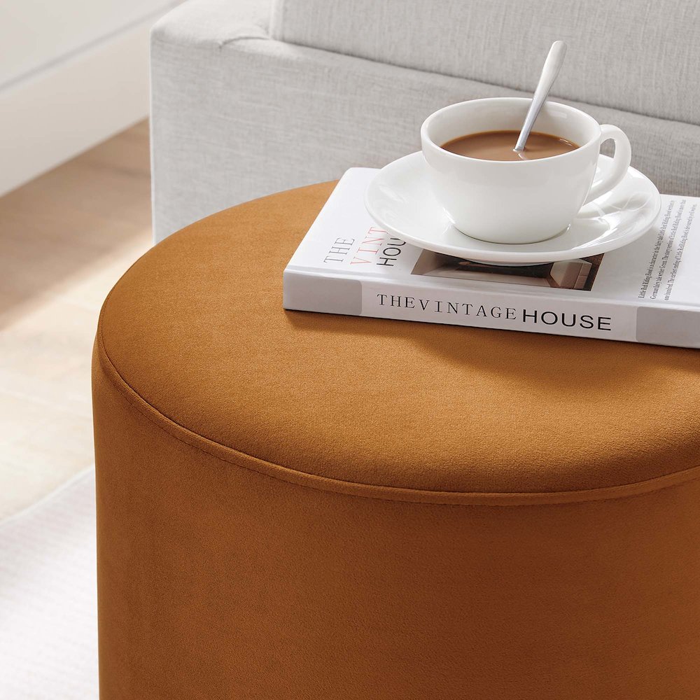 Tilden 16" Round Performance Velvet Upholstered Ottoman. Picture 8