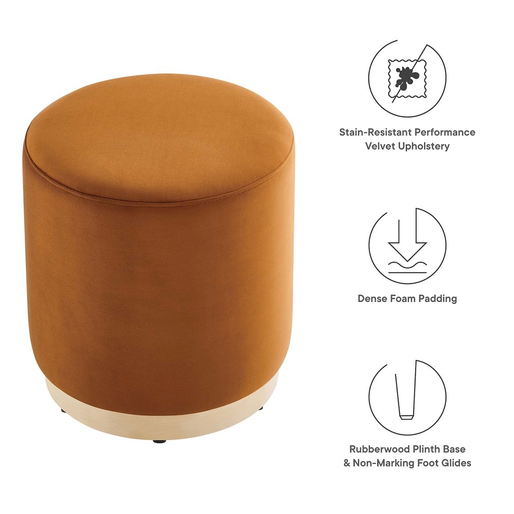 Tilden 16" Round Performance Velvet Upholstered Ottoman. Picture 2