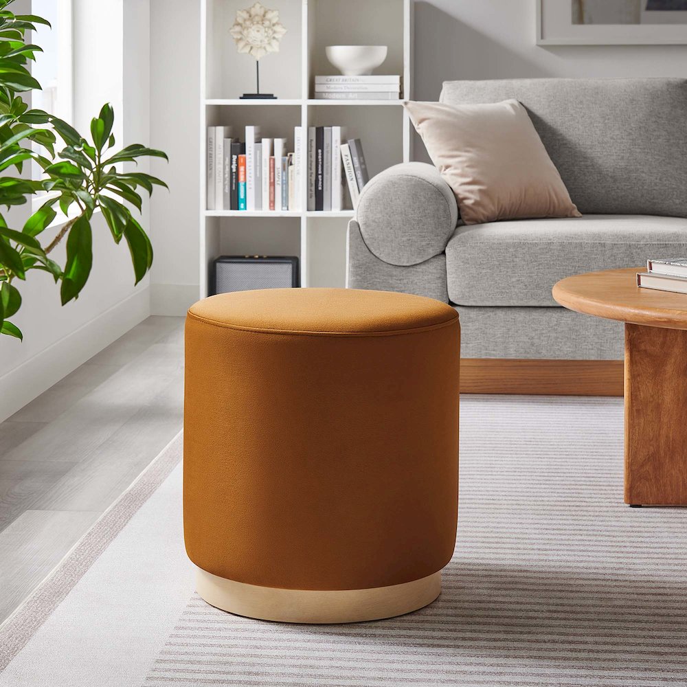 Tilden 16" Round Performance Velvet Upholstered Ottoman. Picture 6