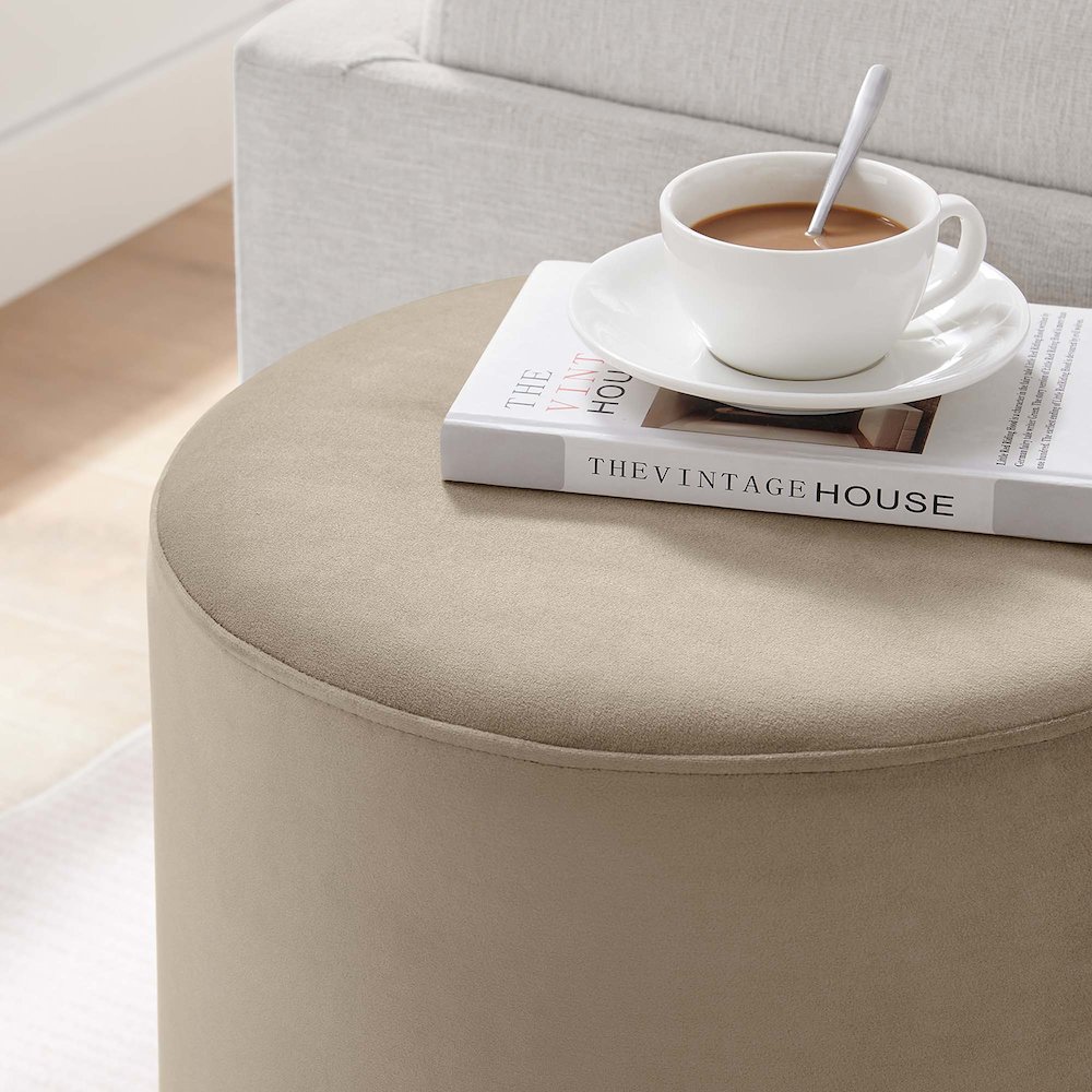 Tilden 16" Round Performance Velvet Upholstered Ottoman. Picture 8