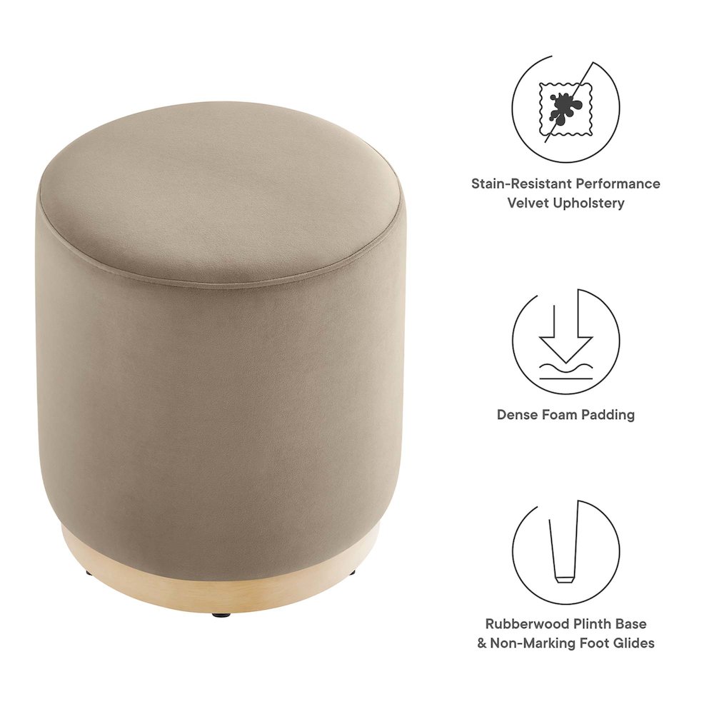 Tilden 16" Round Performance Velvet Upholstered Ottoman. Picture 2