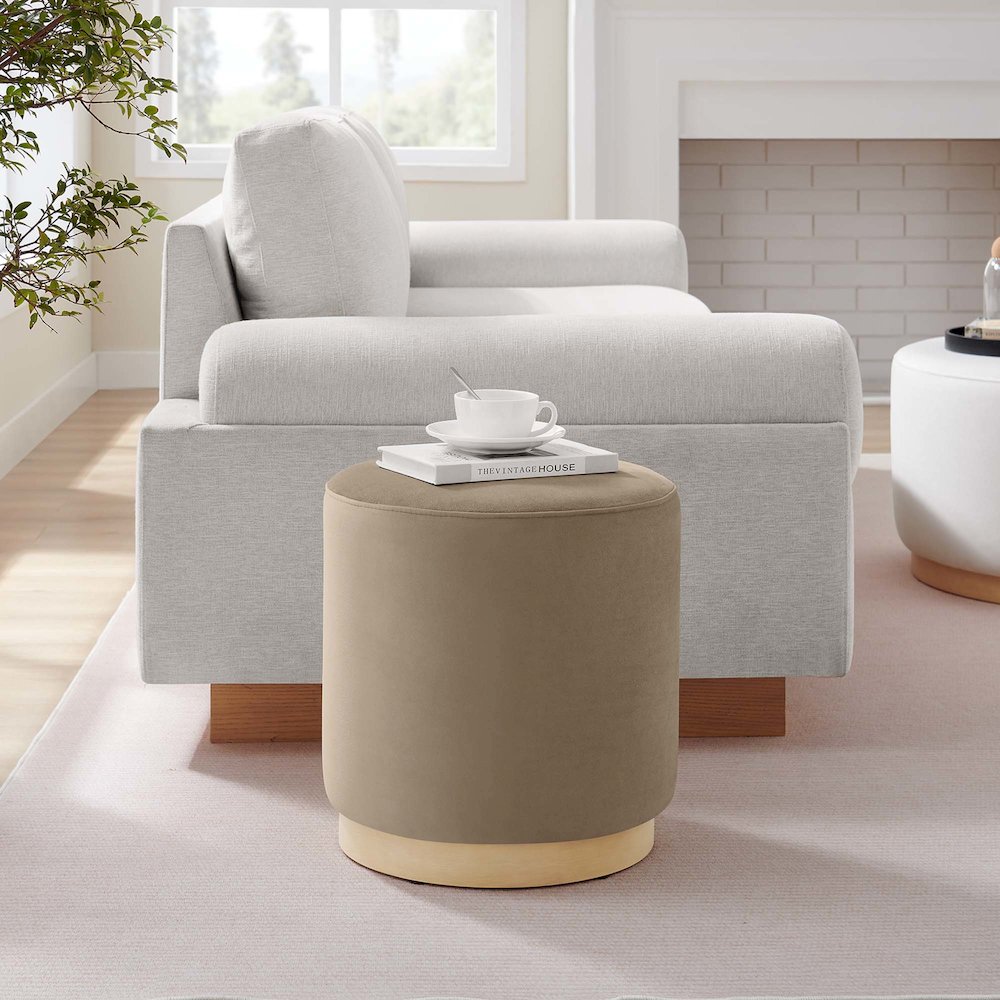 Tilden 16" Round Performance Velvet Upholstered Ottoman. Picture 7