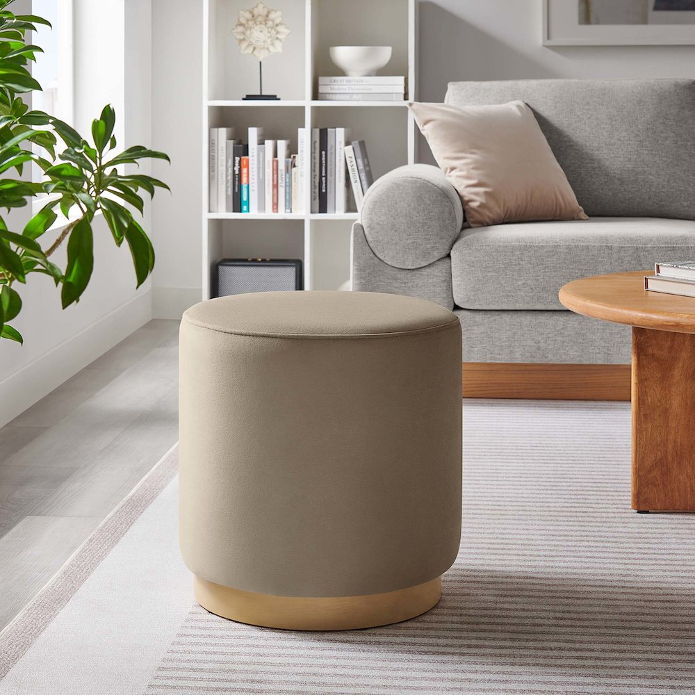 Tilden 16" Round Performance Velvet Upholstered Ottoman. Picture 6