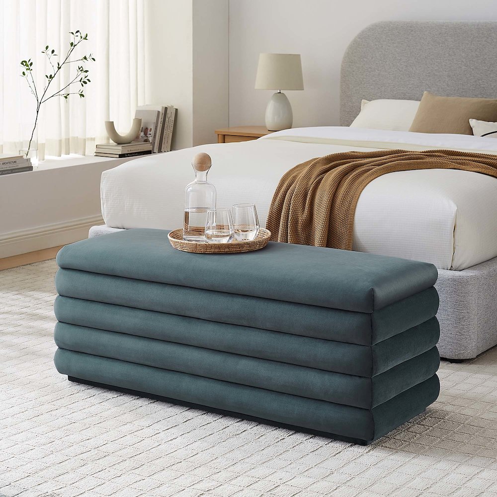 Mezzo Upholstered Performance Velvet Storage Bench. Picture 9