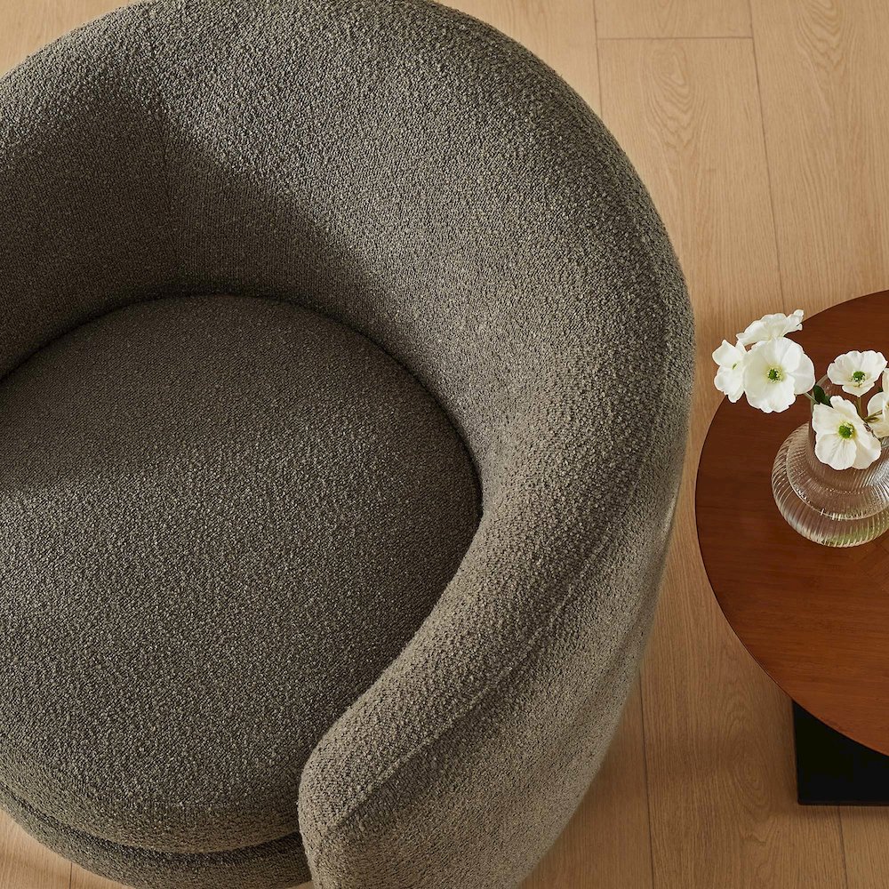 Affinity Upholstered Boucle Fabric Curved Back Armchair. Picture 9