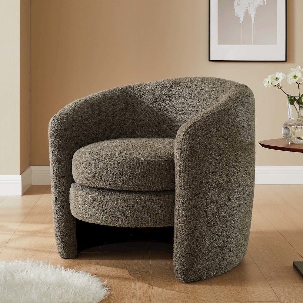 Affinity Upholstered Boucle Fabric Curved Back Armchair. Picture 8