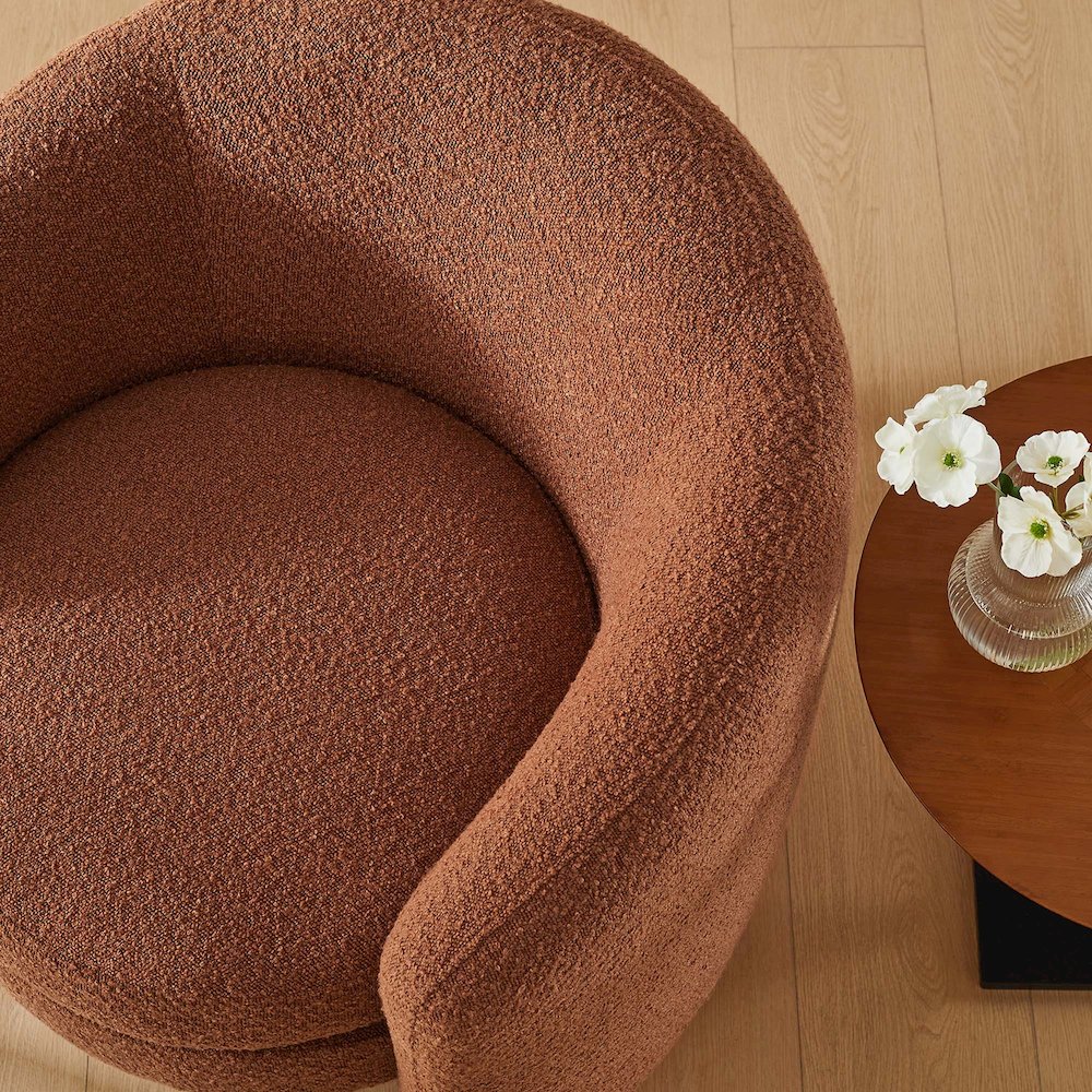 Affinity Upholstered Boucle Fabric Curved Back Armchair. Picture 9