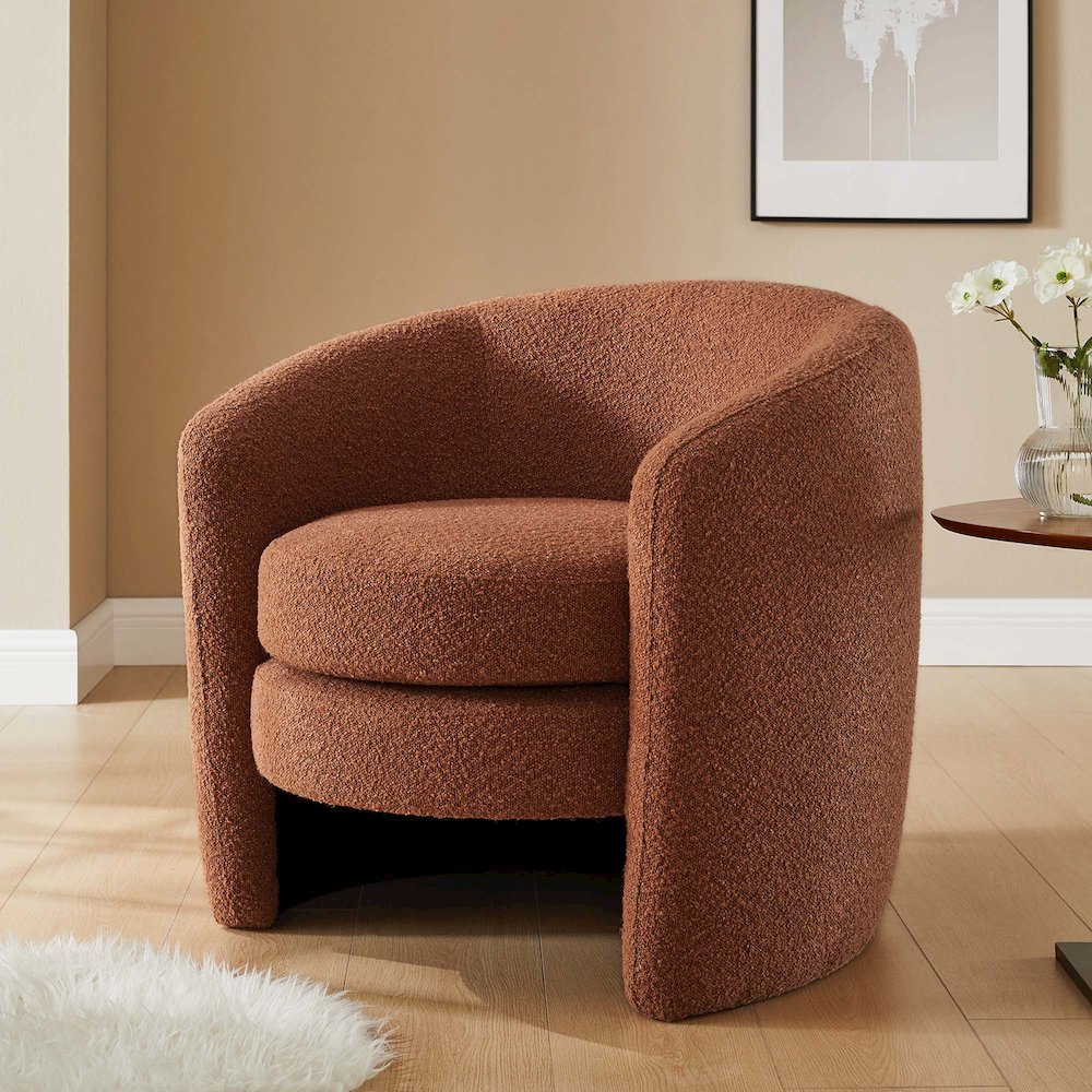 Affinity Upholstered Boucle Fabric Curved Back Armchair. Picture 8