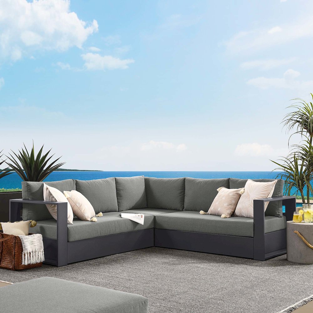 Tahoe 3-Piece Outdoor Patio Powder-Coated Aluminum Sectional Sofa Set. Picture 7