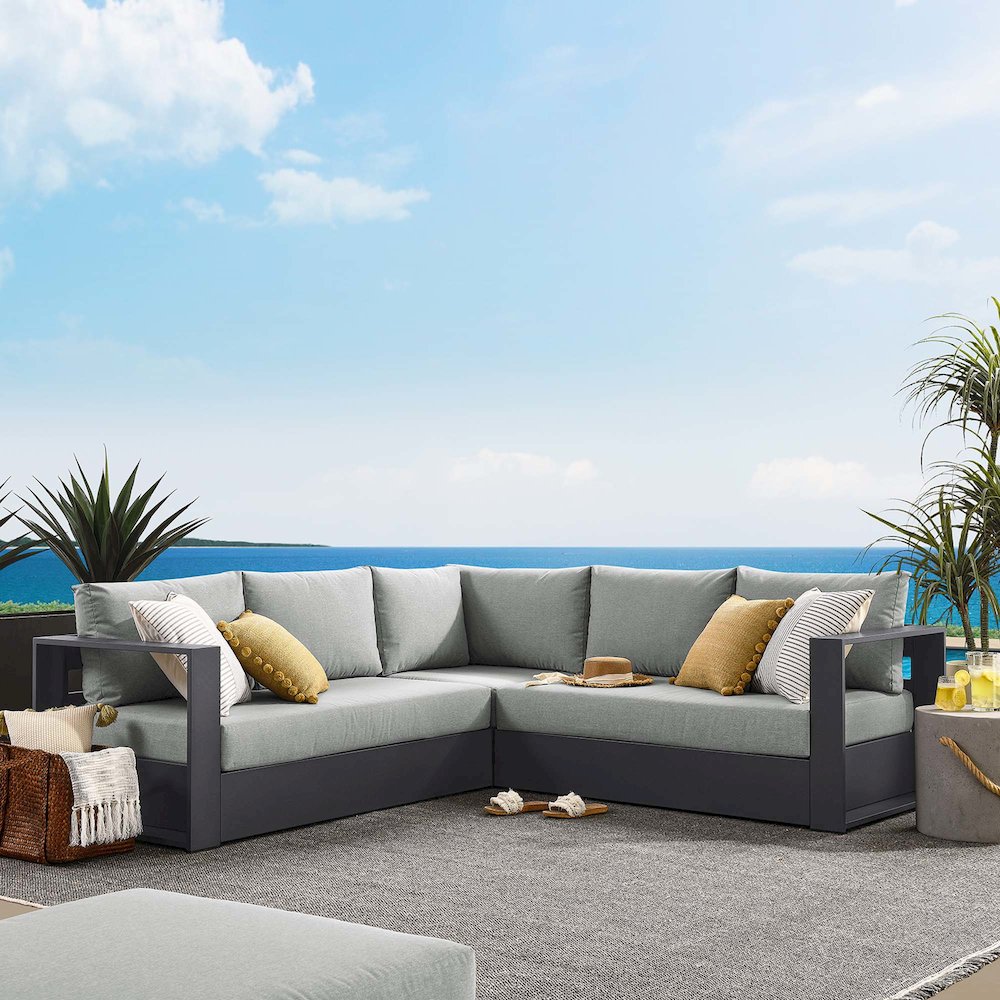 Tahoe 3-Piece Outdoor Patio Powder-Coated Aluminum Sectional Sofa Set. Picture 7