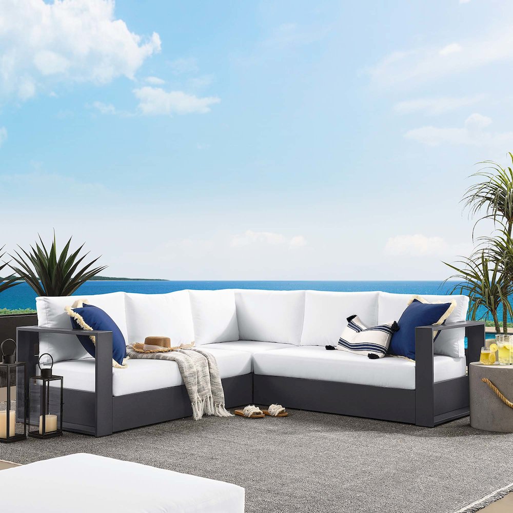 Tahoe 3-Piece Outdoor Patio Powder-Coated Aluminum Sectional Sofa Set. Picture 7