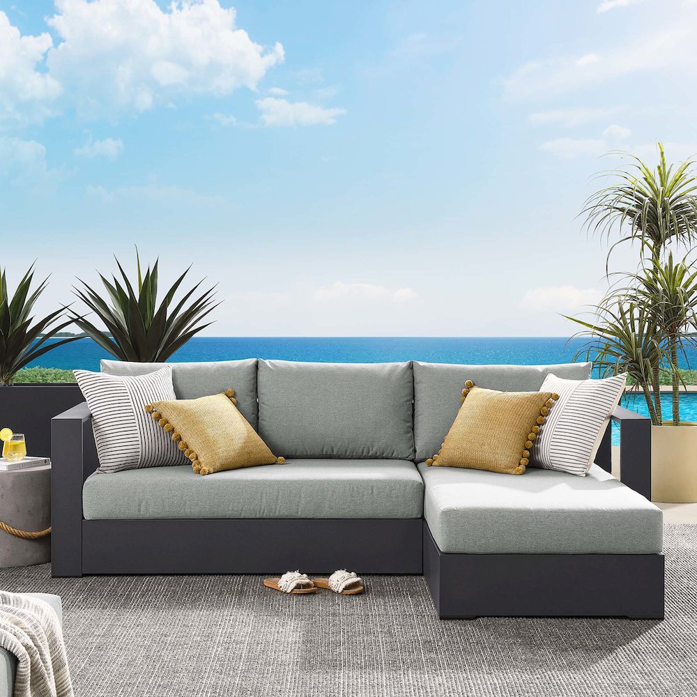 2-Piece Outdoor Powder-Coated Aluminum Right-Facing Chaise Sectional Sofa Set. Picture 6
