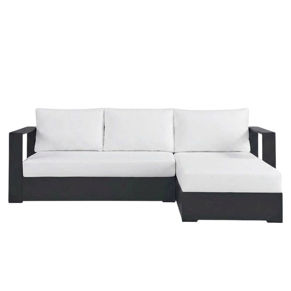 Powder-Coated Aluminum Right-Facing Chaise Outdoor Sectional Sofa Set, Gray. Picture 1