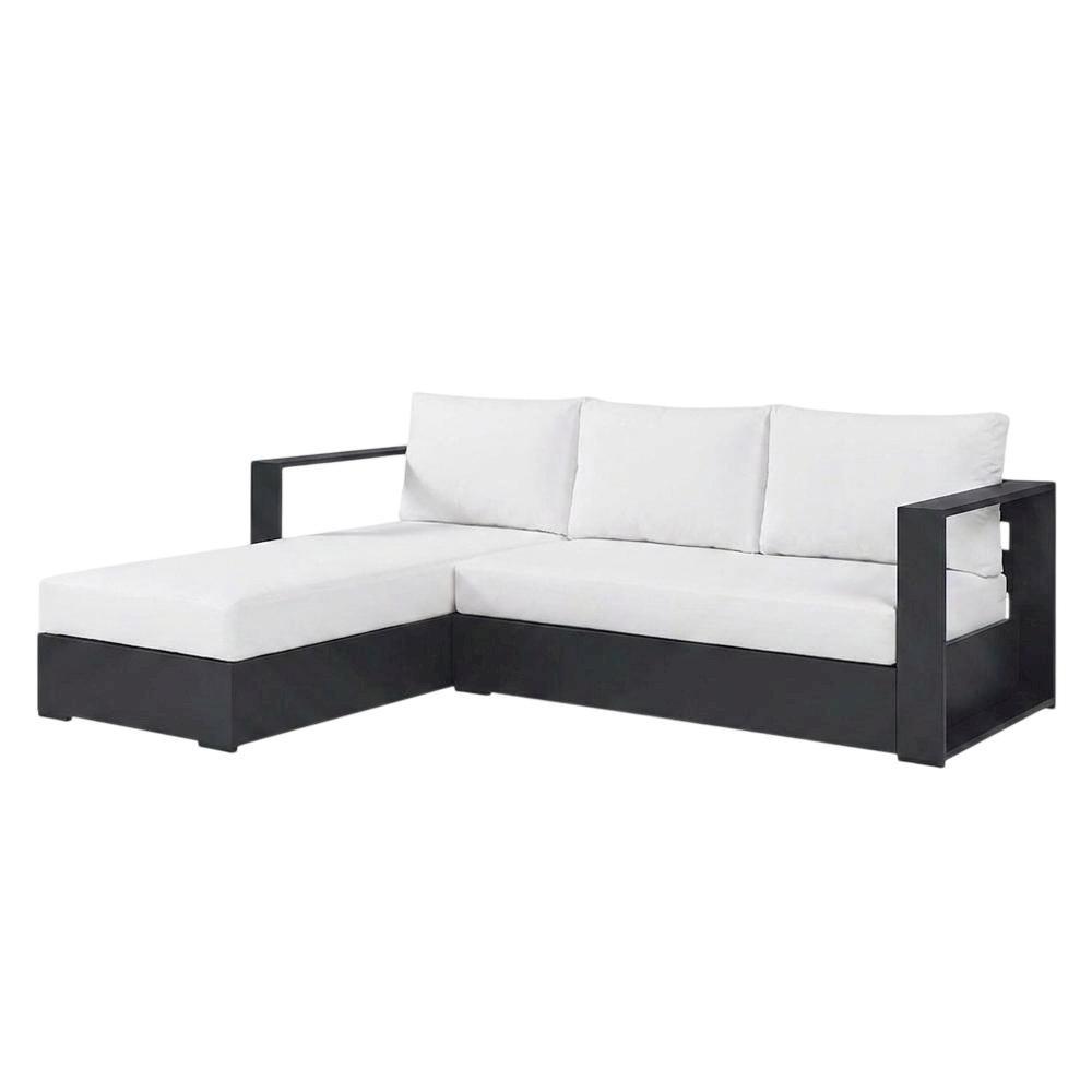 Powder-Coated Aluminum Right-Facing Chaise Outdoor Sectional Sofa Set, Gray. Picture 4