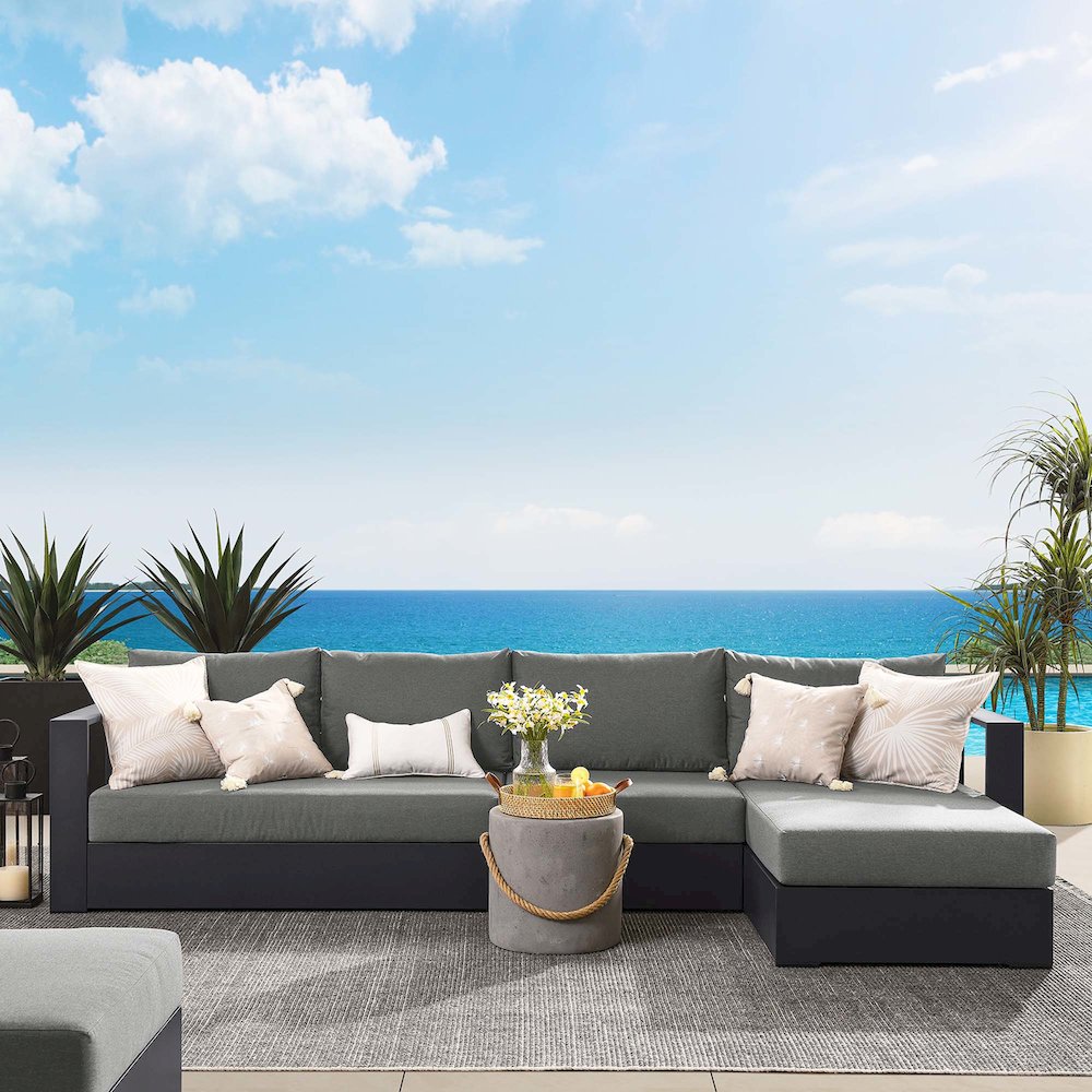 3-Piece Outdoor Powder-Coated Aluminum Right-Facing Chaise Sectional Sofa Set. Picture 7