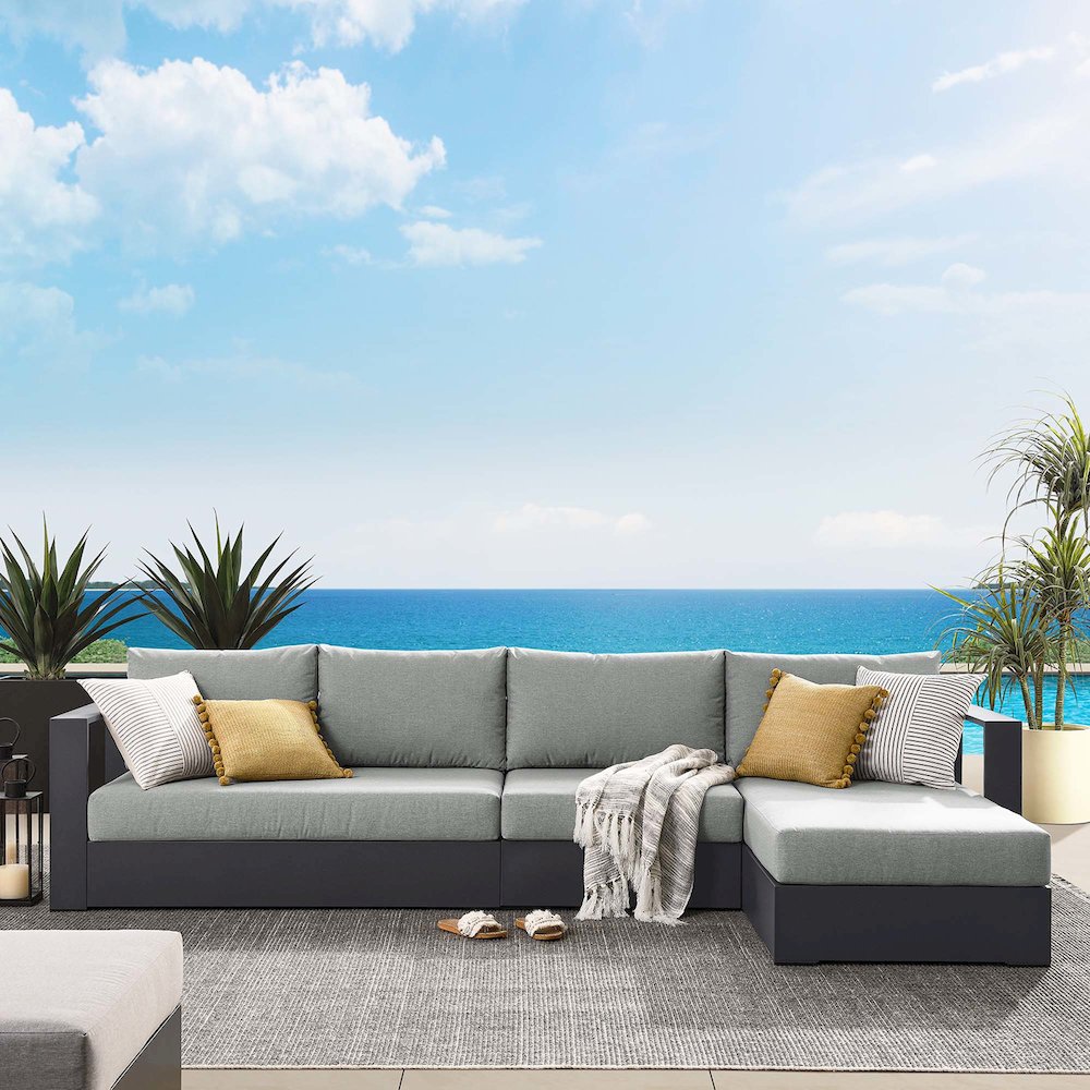3-Piece Outdoor Powder-Coated Aluminum Right-Facing Chaise Sectional Sofa Set. Picture 7