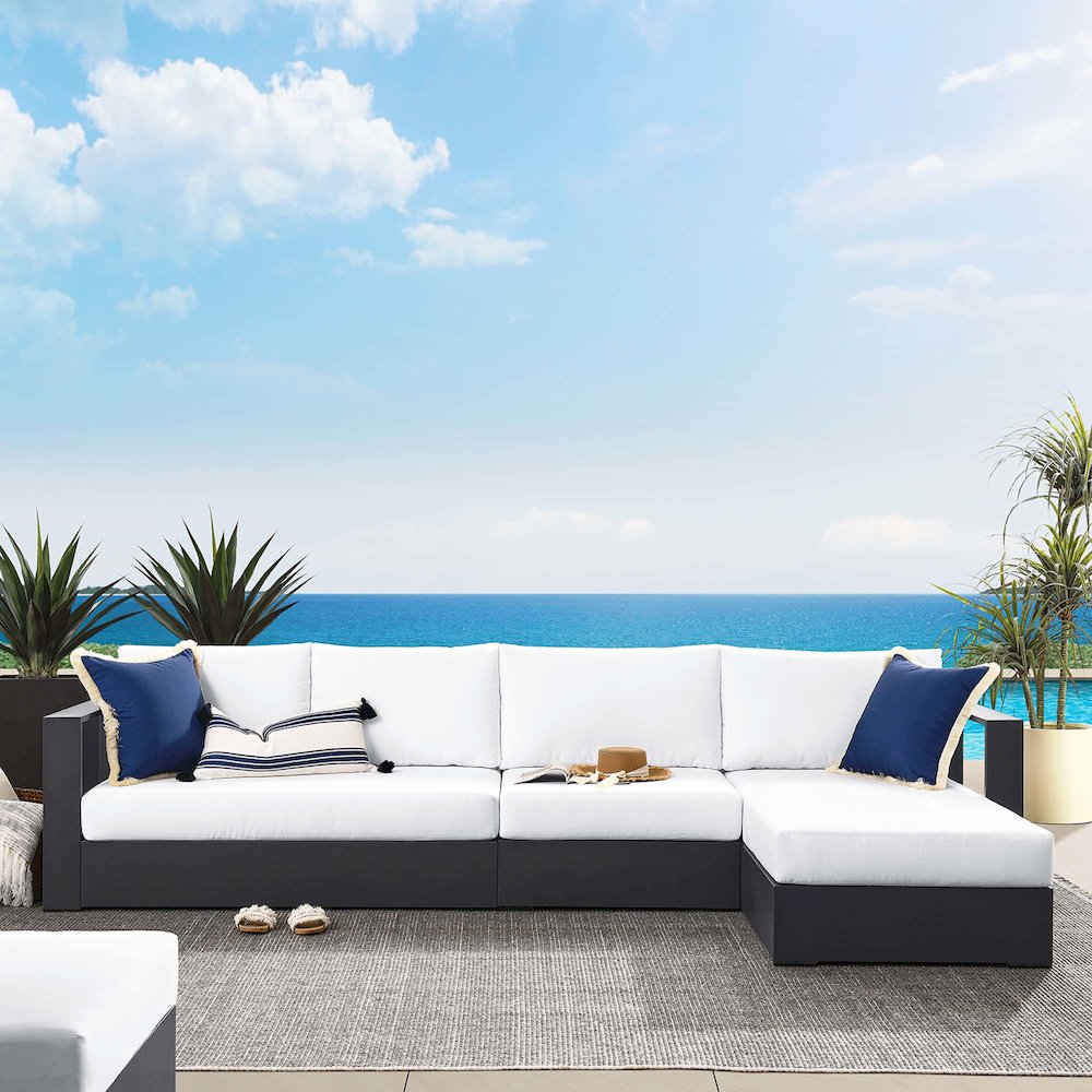3-Piece Outdoor Powder-Coated Aluminum Right-Facing Chaise Sectional Sofa Set. Picture 7