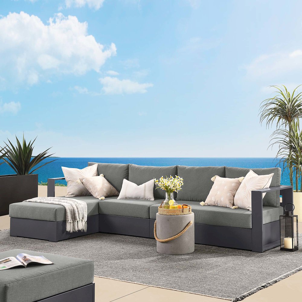 3-Piece Outdoor Powder-Coated Aluminum Left-Facing Chaise Sectional Sofa Set. Picture 7