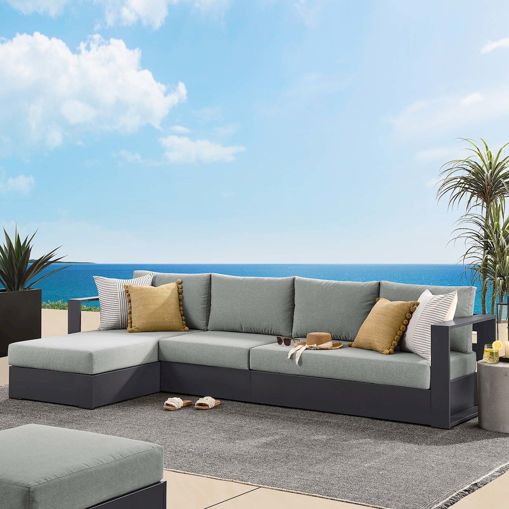 3-Piece Outdoor Powder-Coated Aluminum Left-Facing Chaise Sectional Sofa Set. Picture 7