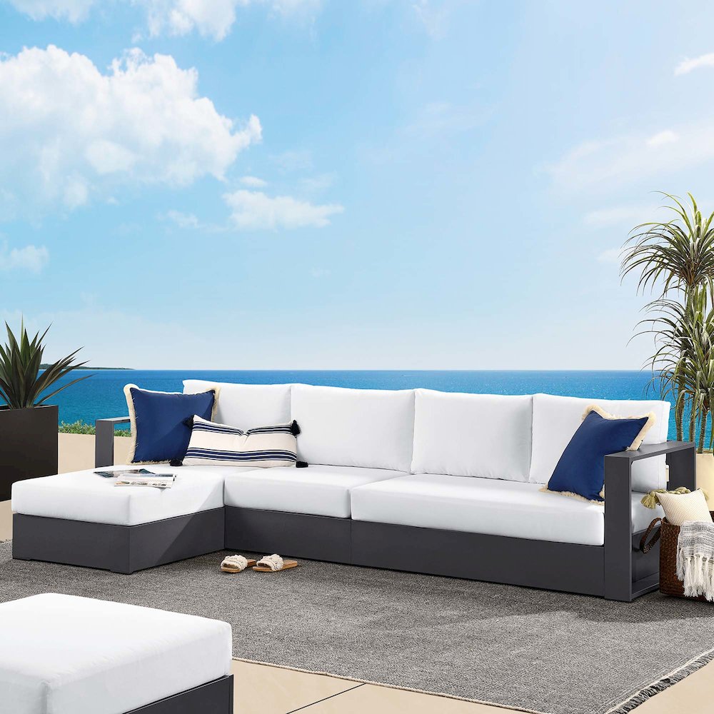 3-Piece Outdoor Powder-Coated Aluminum Left-Facing Chaise Sectional Sofa Set. Picture 7