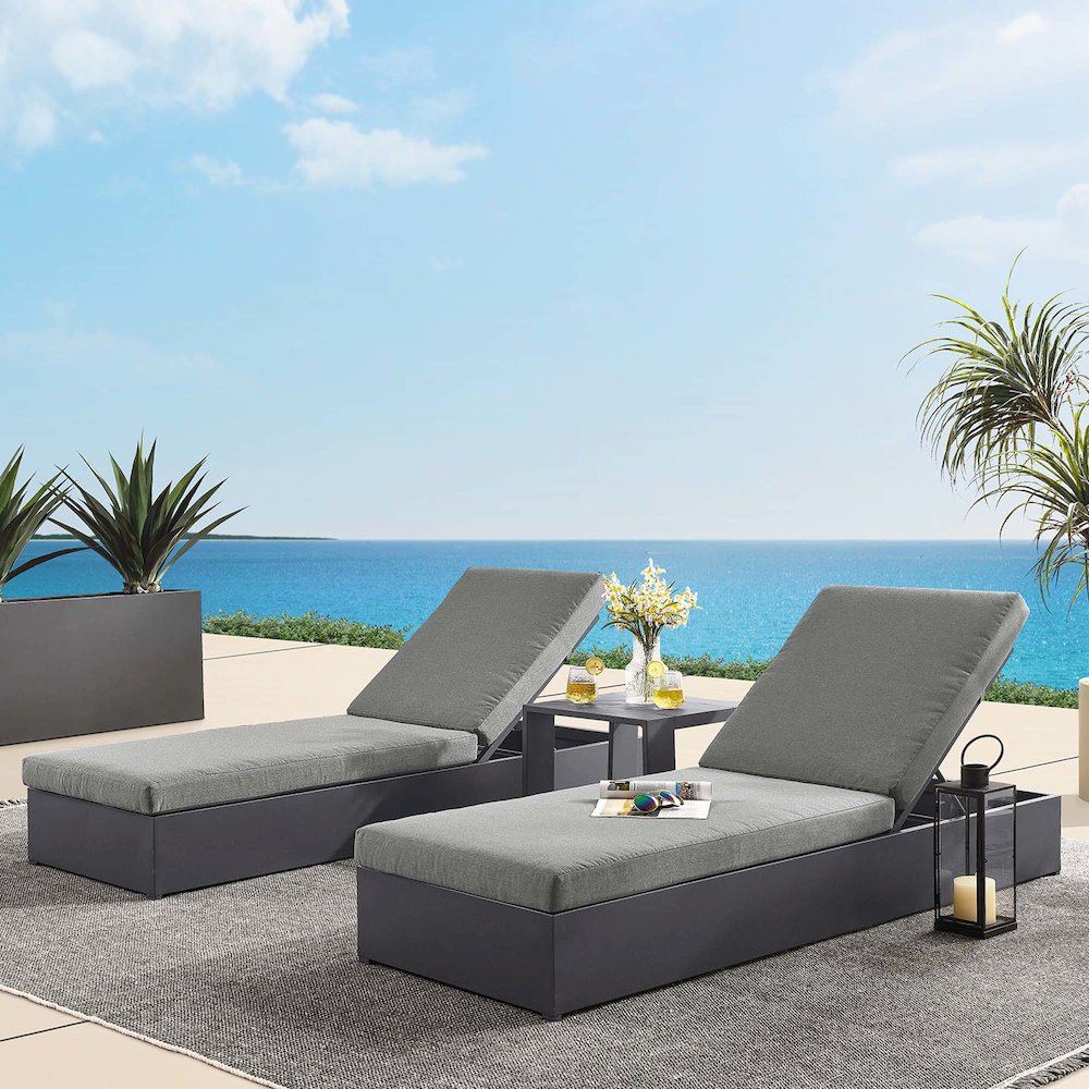 Tahoe 3-Piece Outdoor Patio Powder-Coated Aluminum Chaise Lounge Set. Picture 5