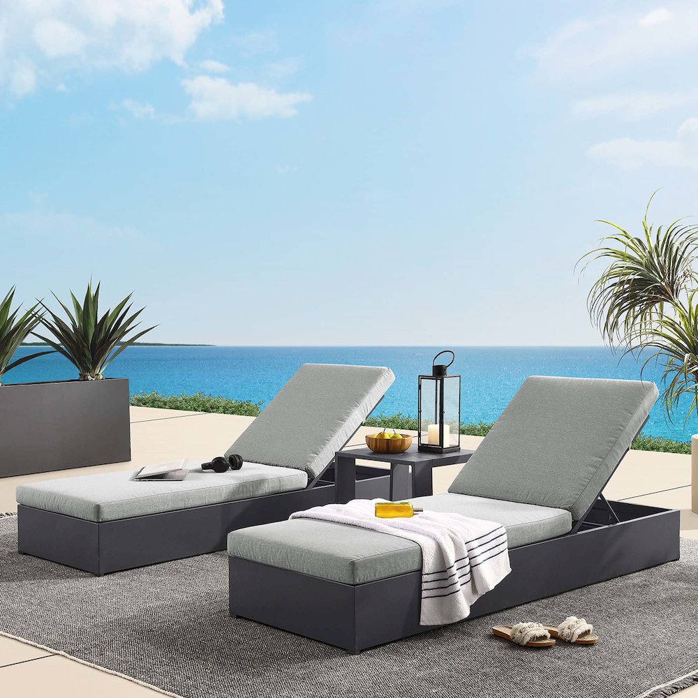 Tahoe 3-Piece Outdoor Patio Powder-Coated Aluminum Chaise Lounge Set. Picture 5