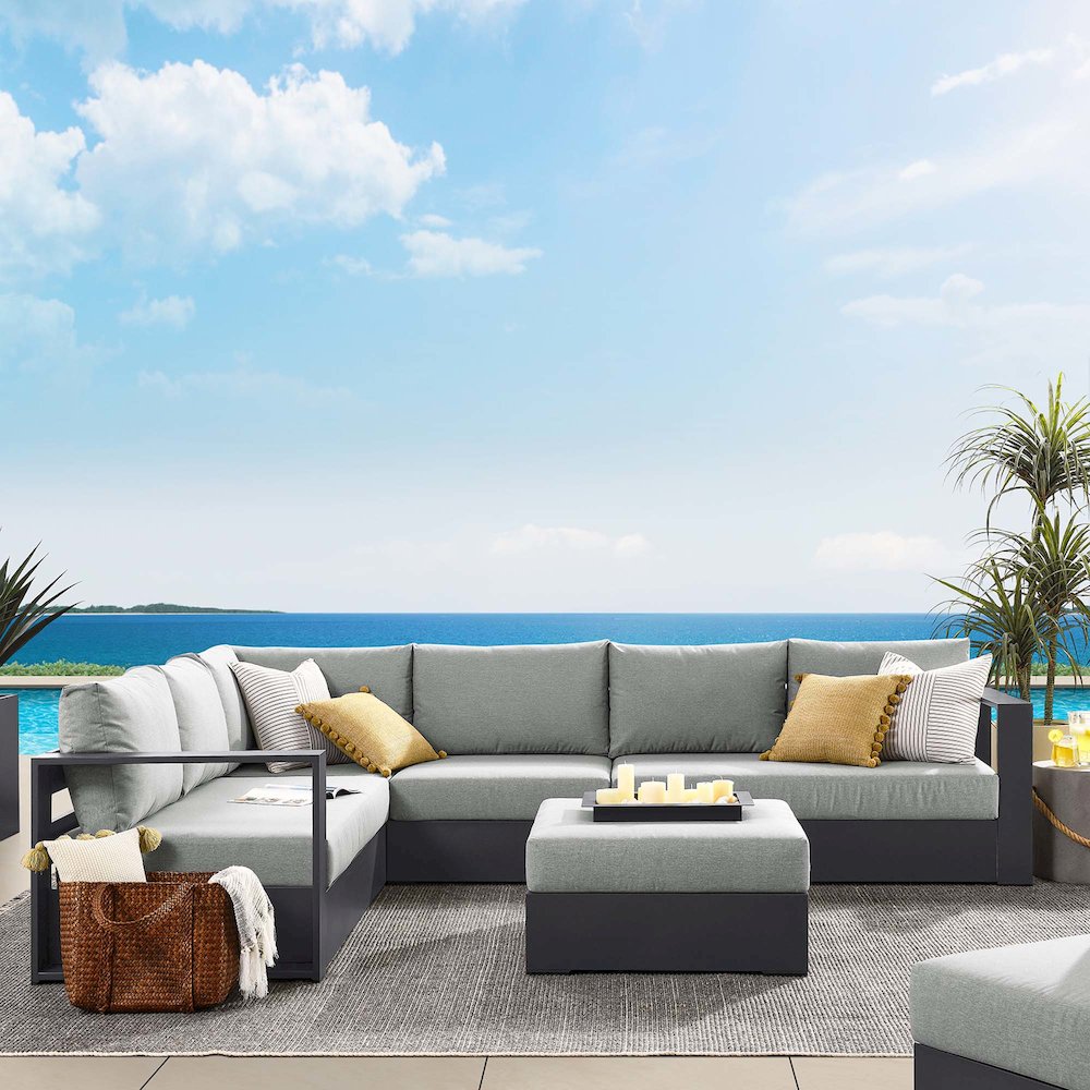 Tahoe 5-Piece Outdoor Patio Powder-Coated Aluminum Sectional Sofa Set. Picture 9