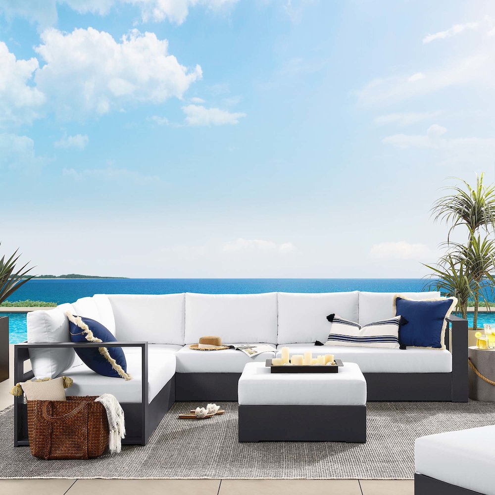 Tahoe 5-Piece Outdoor Patio Powder-Coated Aluminum Sectional Sofa Set. Picture 9