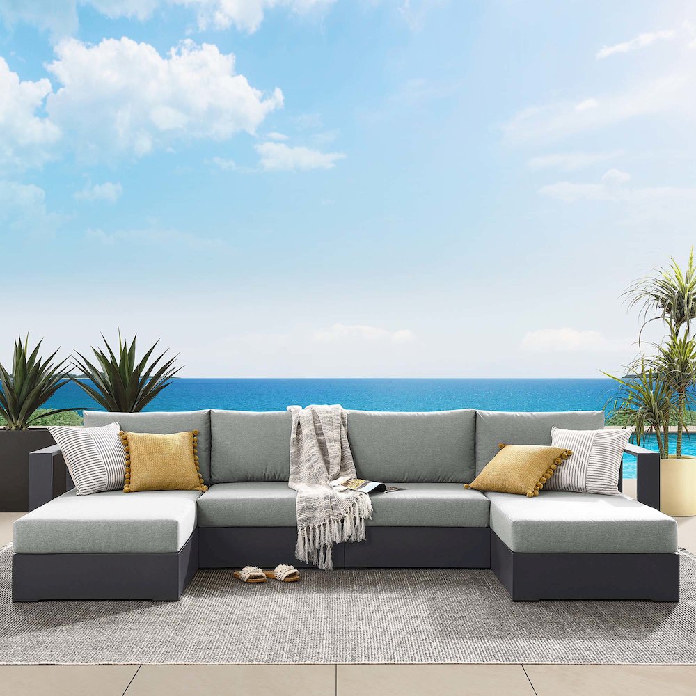 Tahoe 4-Piece Outdoor Patio Powder-Coated Aluminum Sectional Sofa Set. Picture 7