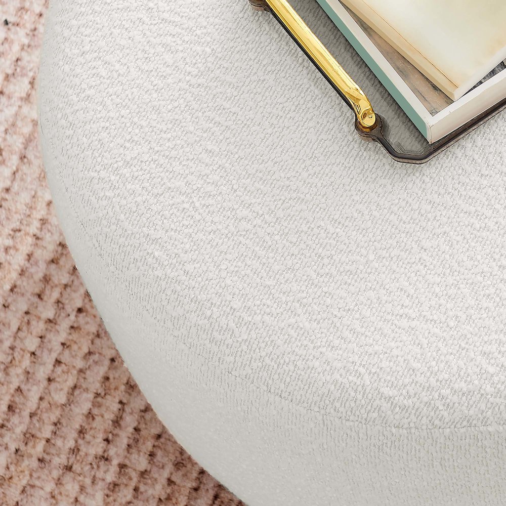 Tilden Large 23" Round Boucle Upholstered Upholstered Ottoman. Picture 8