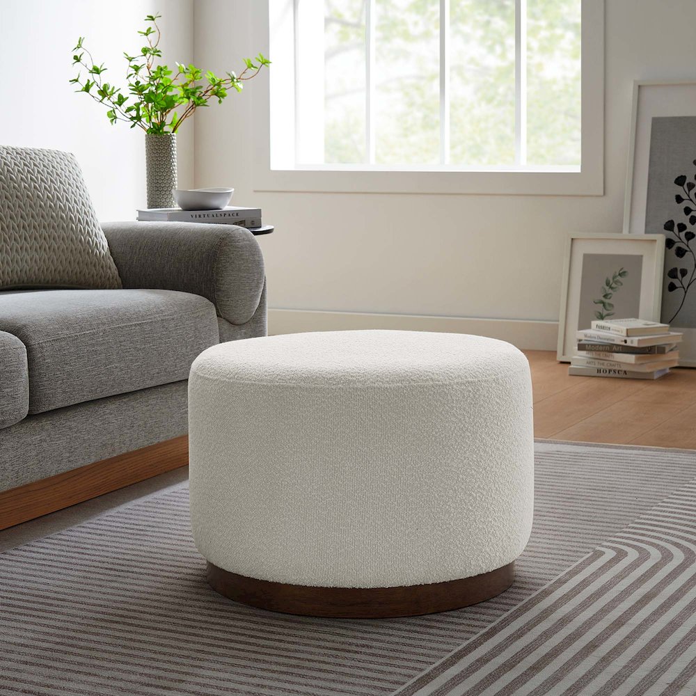 Tilden Large 23" Round Boucle Upholstered Upholstered Ottoman. Picture 7