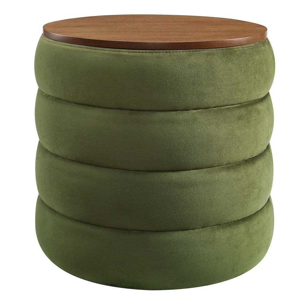 Mezzo Round Performance Velvet Storage Ottoman. Picture 1