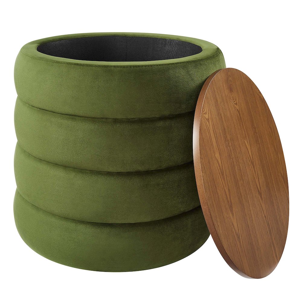 Mezzo Round Performance Velvet Storage Ottoman. Picture 4