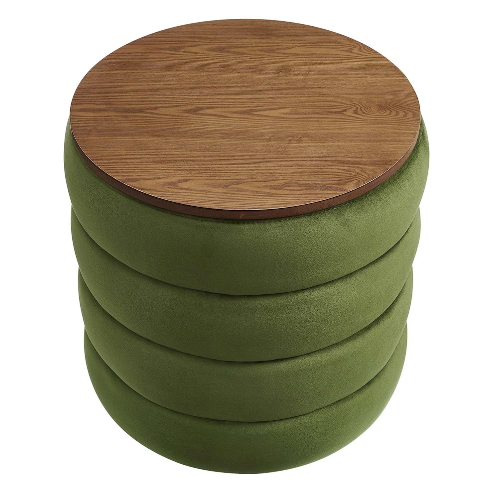 Mezzo Round Performance Velvet Storage Ottoman. Picture 5