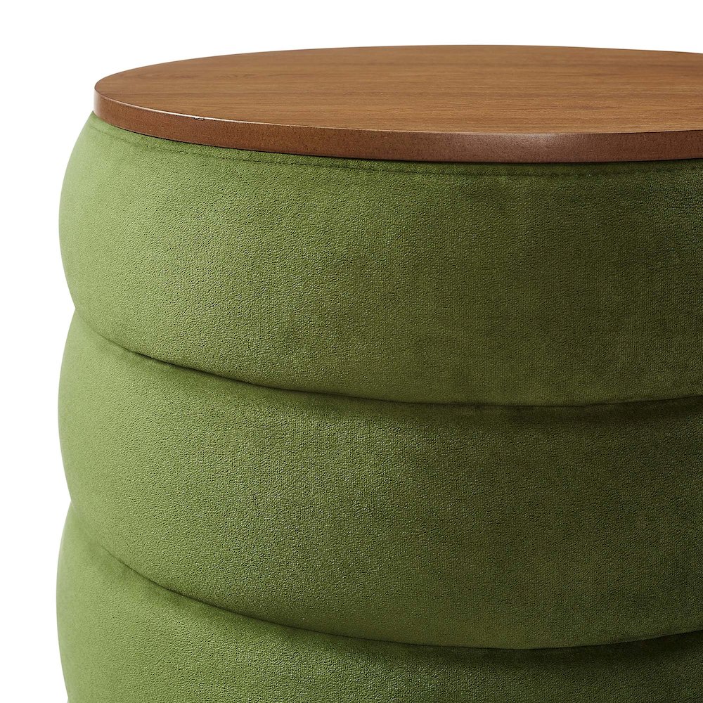 Mezzo Round Performance Velvet Storage Ottoman. Picture 6