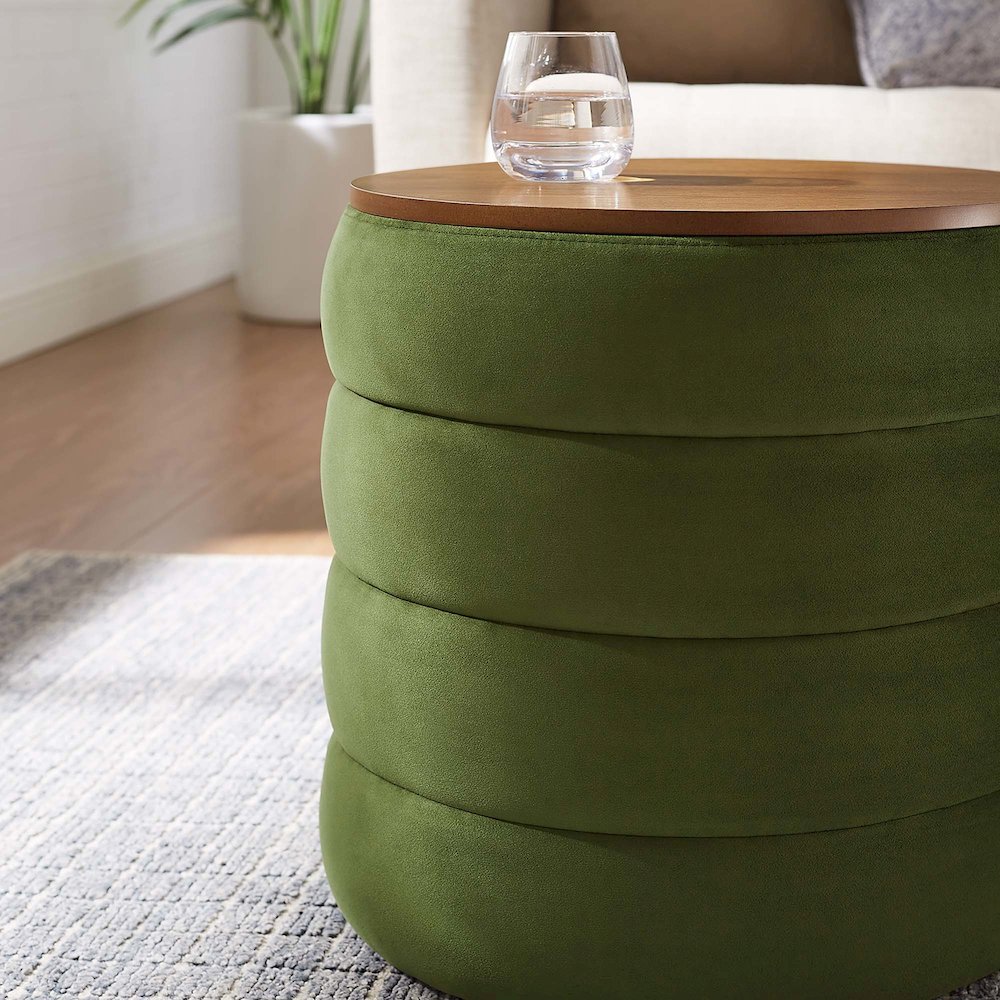 Mezzo Round Performance Velvet Storage Ottoman. Picture 9