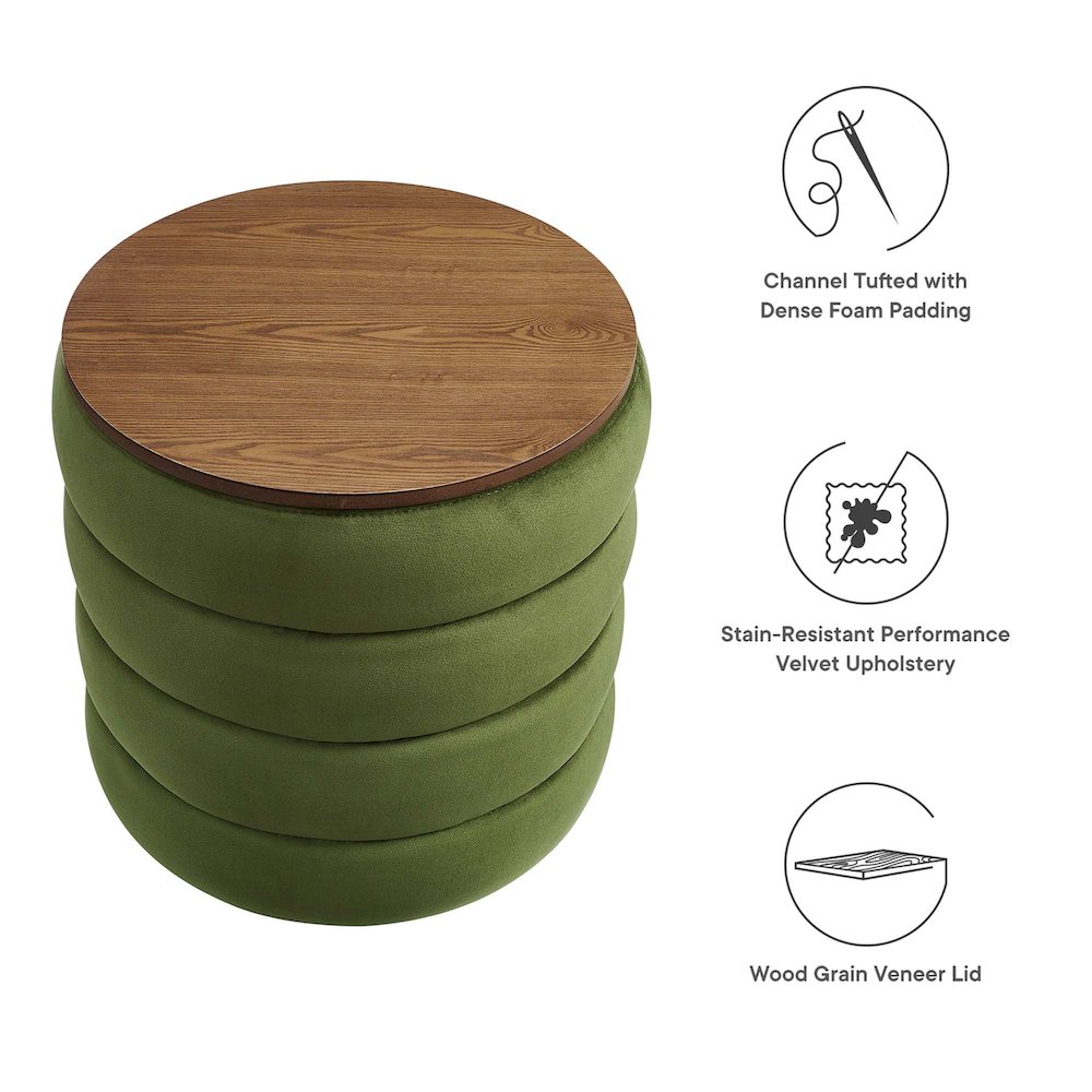 Mezzo Round Performance Velvet Storage Ottoman. Picture 2