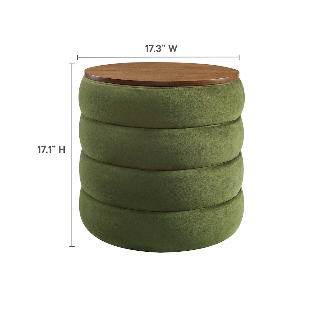 Mezzo Round Performance Velvet Storage Ottoman. Picture 3
